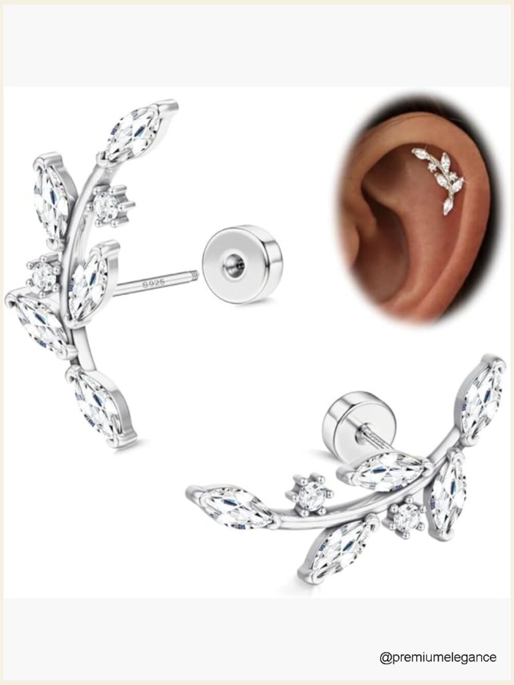 Sterling Silver Flat Back Stud Earrings Hypoallergenic CZ Cartilage Helix